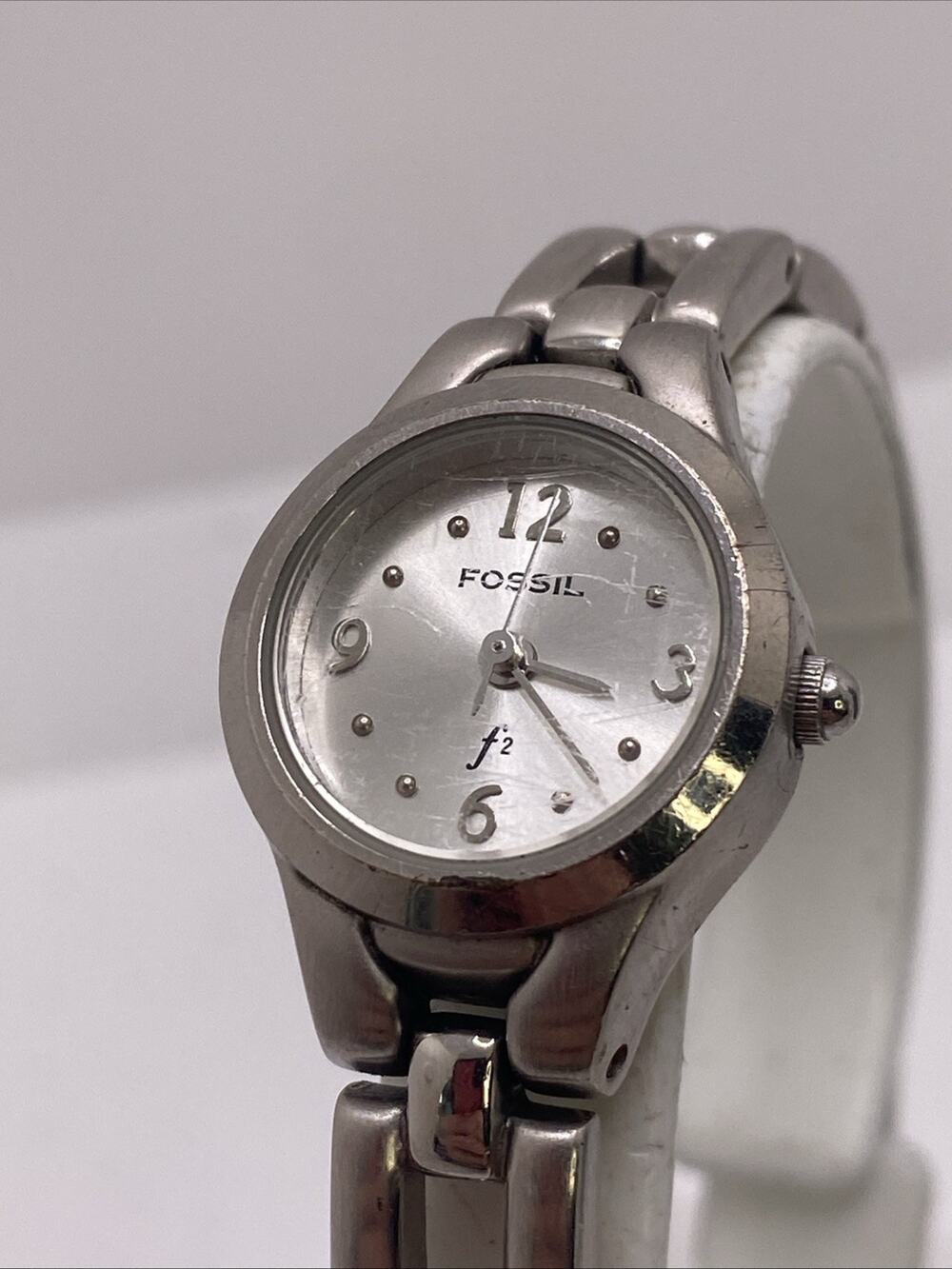 Vintage Womens Fossil Silver Tone Watch Works New Battery